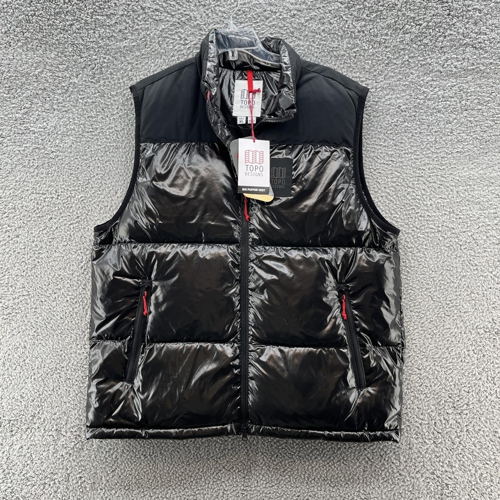 Topo Designs Vest Mens XL Black Down Big Puffer Insulated GOCO Logo Outdoor